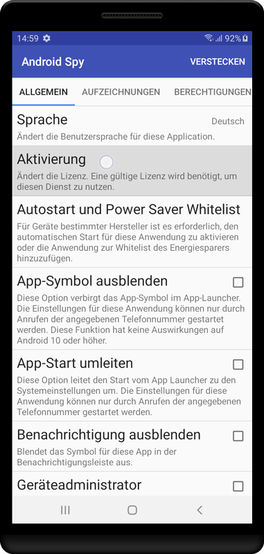 Öffnen Sie die Einstellungen für Android Spy.