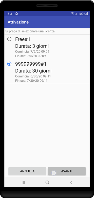 Scegli una licenza, se hai più di una licenza valida e non utilizzata nel tuo account.