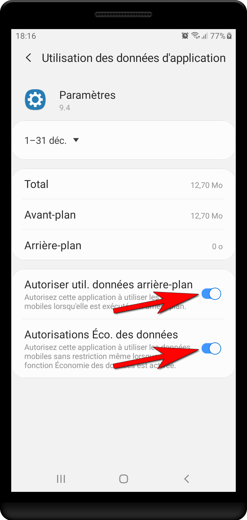 Autoriser l'utilisation des données d'arrière-plan