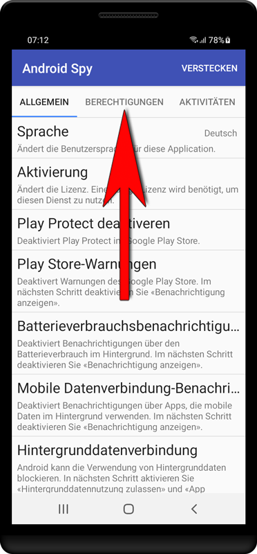Drücken Sie auf «Berechtigungen».