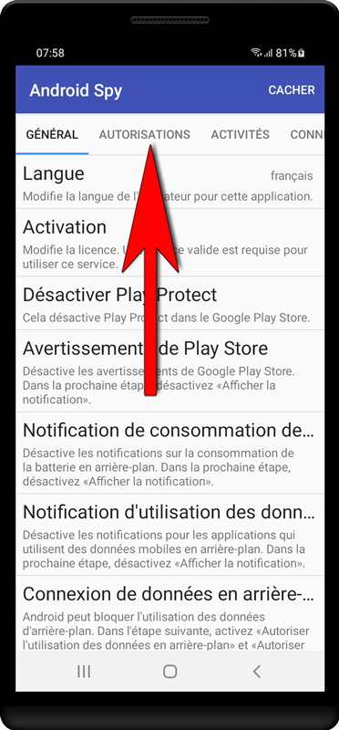 Appuyez sur «Autorisations».