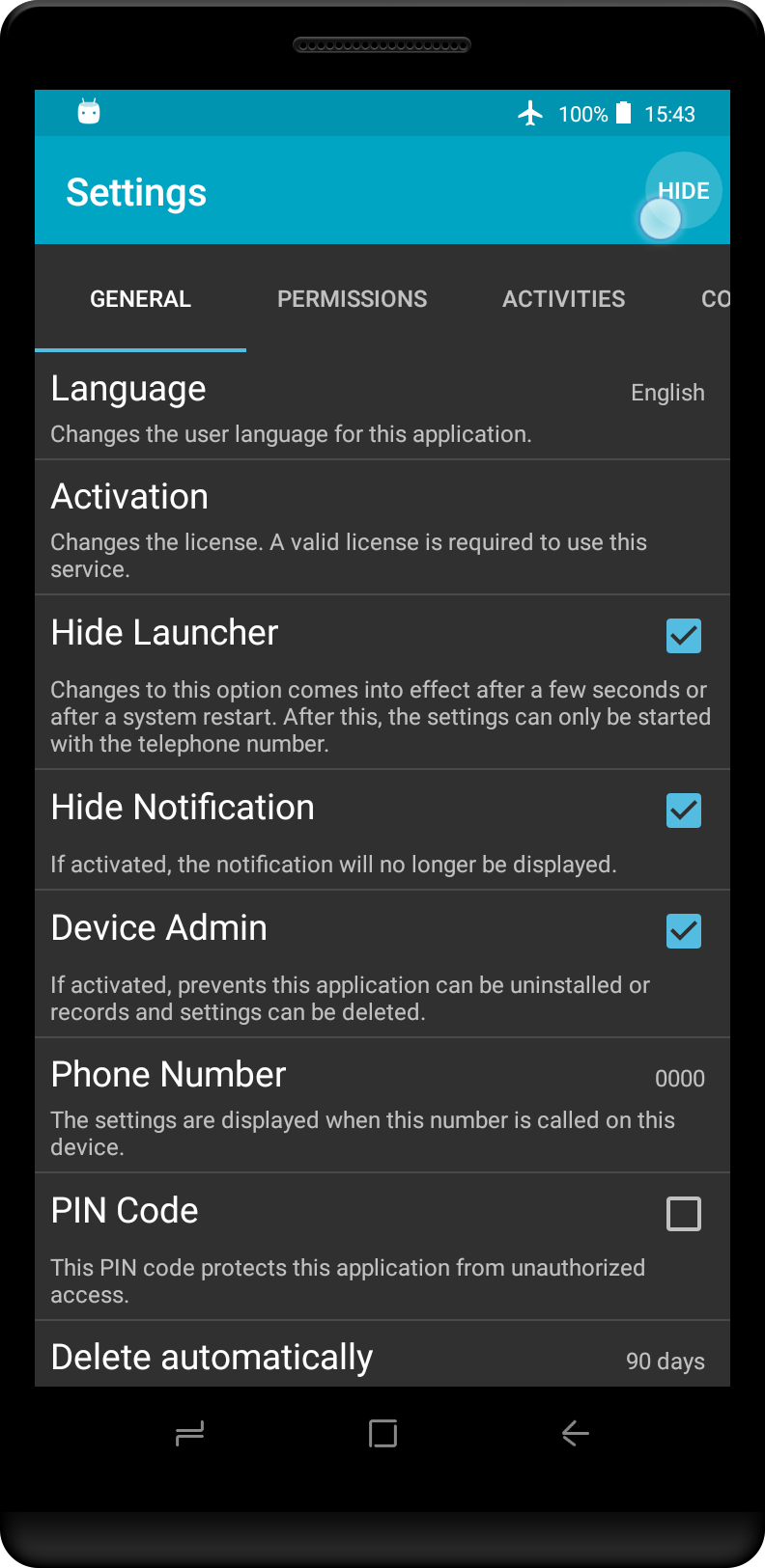 After you finished configuring press «HIDE» in the top right corner.