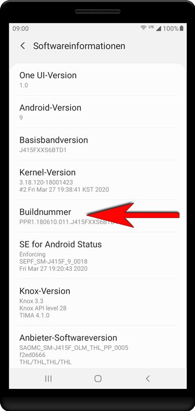 Drücken Sie 7 Mal auf «Buildnummer», bis die Meldung «Entwicklermodus wurde aktiviert» angezeigt wird.