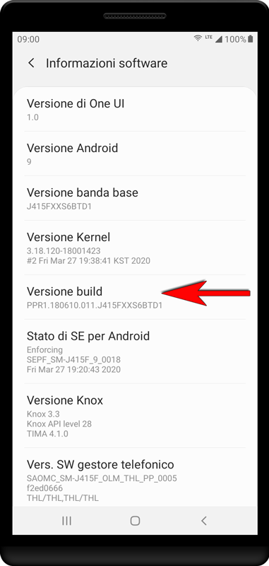 Premi «Versione build» 7 volte finché non vedi un messaggio «La modalità sviluppatore è stata attivata».