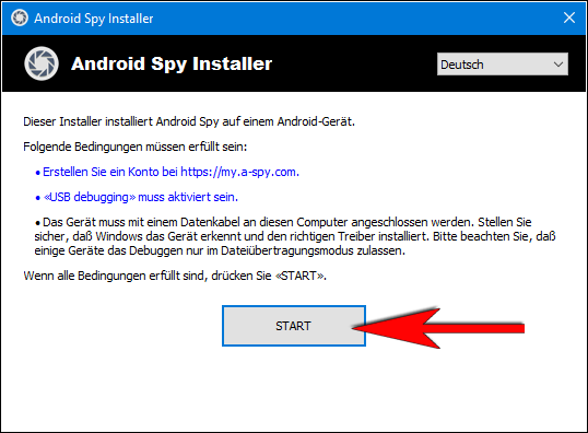 Wenn alle Bedingungen erfüllt sind, drücken Sie «START».