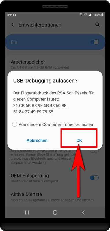 Akzeptieren Sie die Berechtigungsanfrage auf dem Gerät.