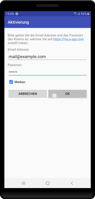 Aktivierung von Android Spy