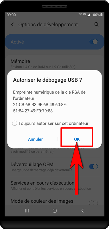 Accepter la demande d'autorisation sur l'appareil.