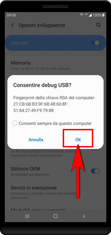 Accetta la richiesta di autorizzazione sul dispositivo.