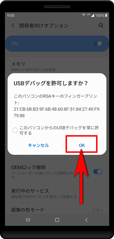 デバイスで許可リクエストを受け入れてください。