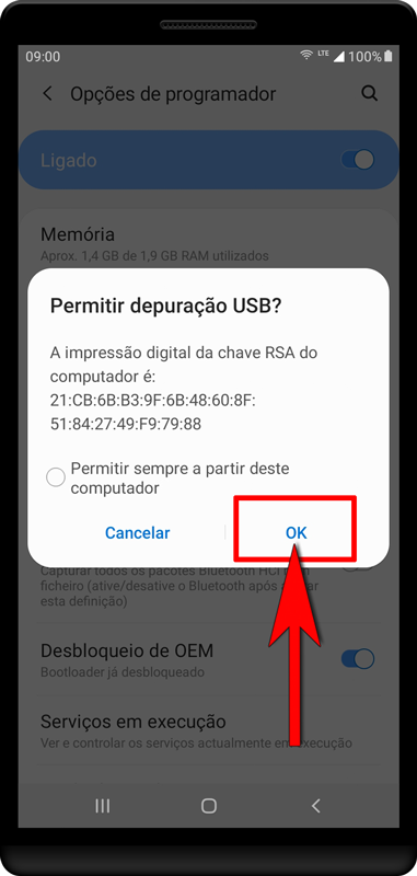 Aceite o pedido de permissão no dispositivo.