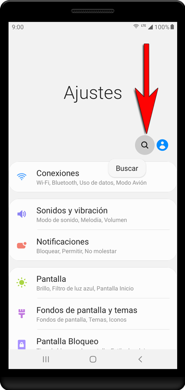 Inicie la configuración del dispositivo y presione el símbolo de búsqueda.
