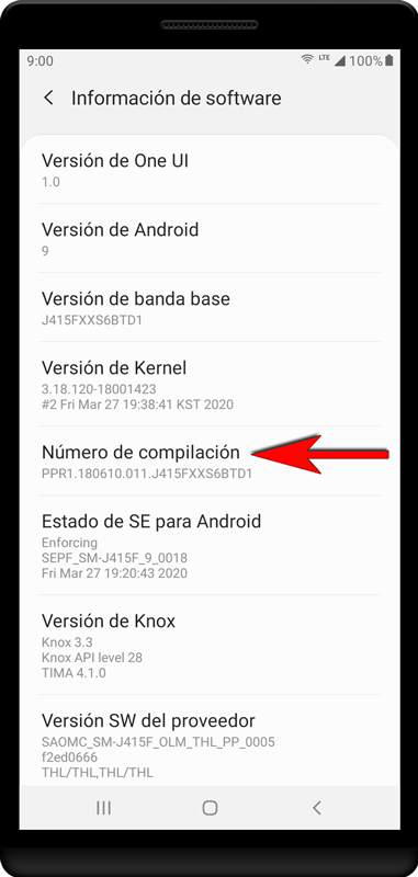 Pulse «Número de compilación» 7 veces hasta que vea el mensaje «Se ha activado el modo de desarrollador».